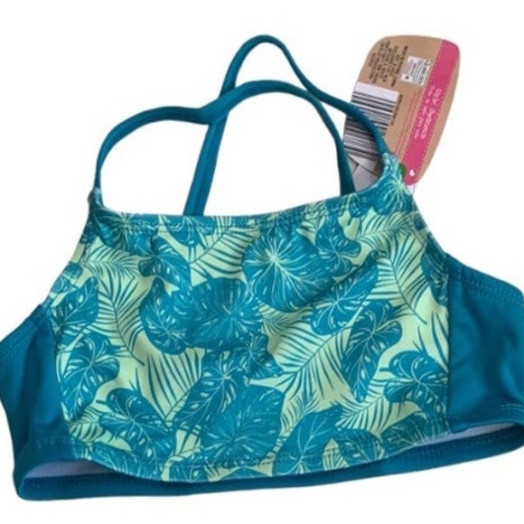 Lily & Dan Girls 2 Piece Swim Set Large Top & Bottom Turquoise Tropical NEW - Picture 2 of 7